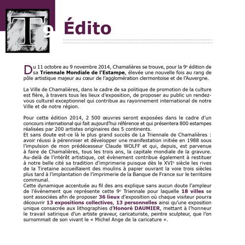 9e Triennale Mondiale de l'Estampe - du 11 octobre au 9 novembre 2014 - Chamalières (63400)