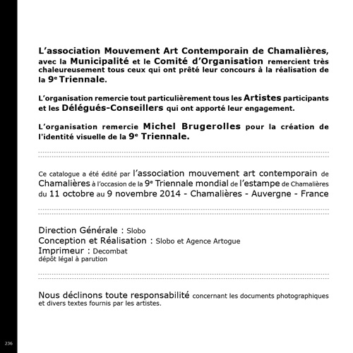 9e Triennale Mondiale de l'Estampe - du 11 octobre au 9 novembre 2014 - Chamalières (63400)